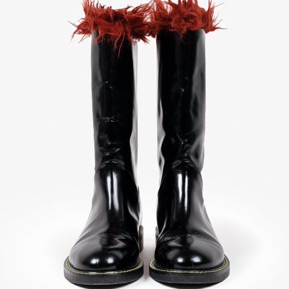 Marni Faux-Fur Trimmed Black Patent Leather Boots - Picture 2 of 10